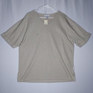 Express Tricot 90s Oversize Tshirt Small Women Ribbed‎ Knit Vneck Cuffed Beige
